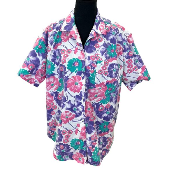 VINTAGE 90s Floral Short Sleeve Blouse - Picture 2 of 7